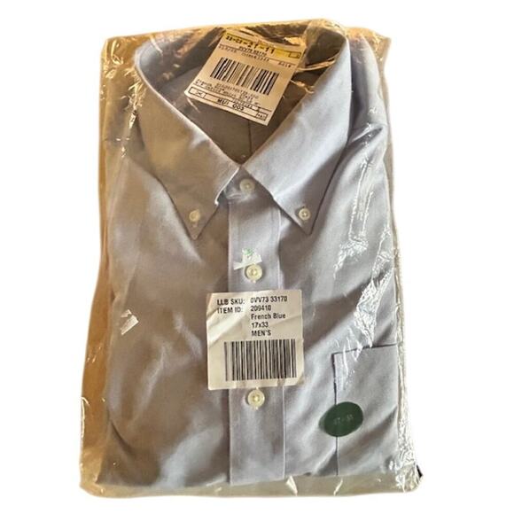LL Bean Wrinkle-Resistant Oxford Dress Shirt 17-33 French Blue 100% Cotton NWT - Picture 1 of 4